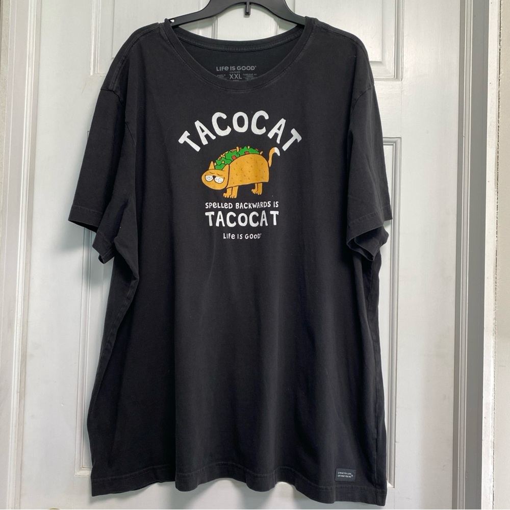 Life Is Good T Shirt Men's Crusher XXL TACOCAT Spelled Backward is tacocat Life